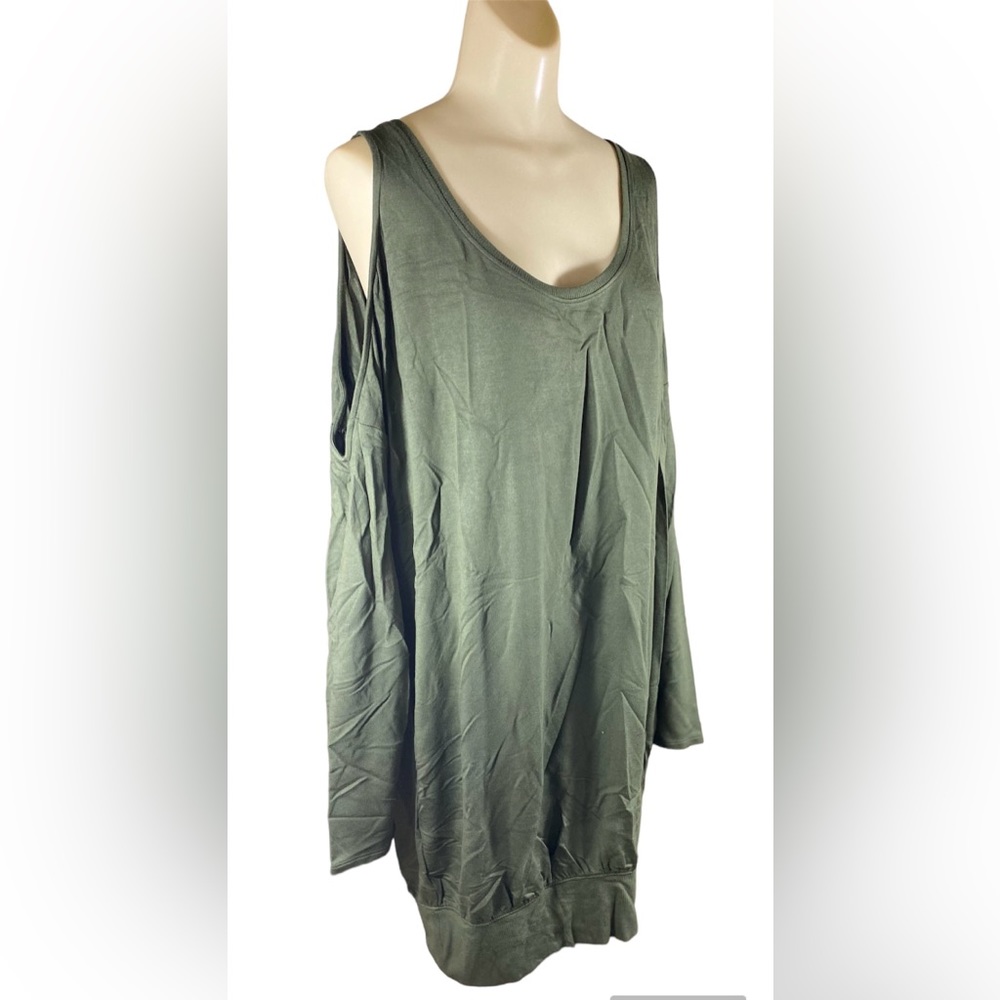 NWT Express Sz M Olive Green Cold Shoulder Long Sleeve Jersey Knit Casual Dress.